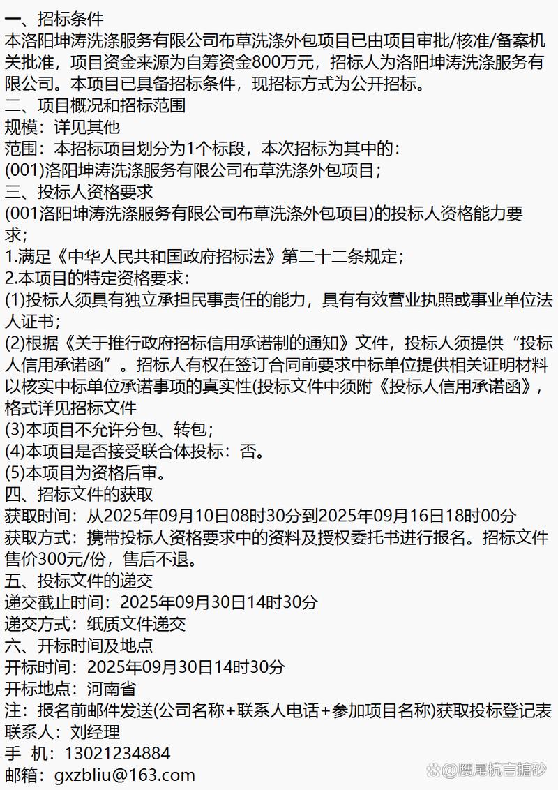 洛阳坤涛洗涤服务布草洗涤外包项目软件外包服务竞争性磋商公告
